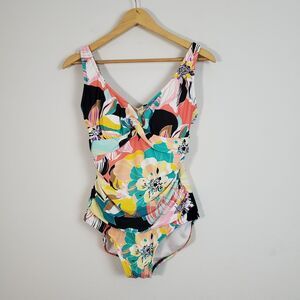 Maxine of Hollywood Swimsuit 14 Multicolor One Piece Tropical Floral Smoothing